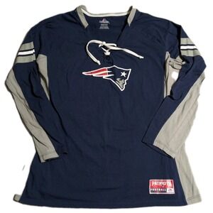 Majestic New England Patriots Lace Up Jersey Shirt Womens XXL NFL Long Sleeve
